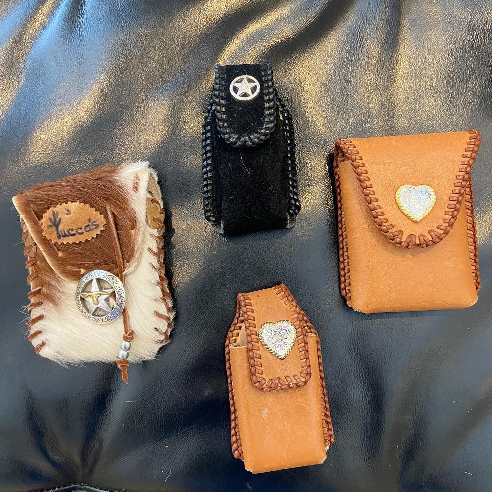POUCHES Handmade Leather and Cowhide Silver Adornments Metal Clip